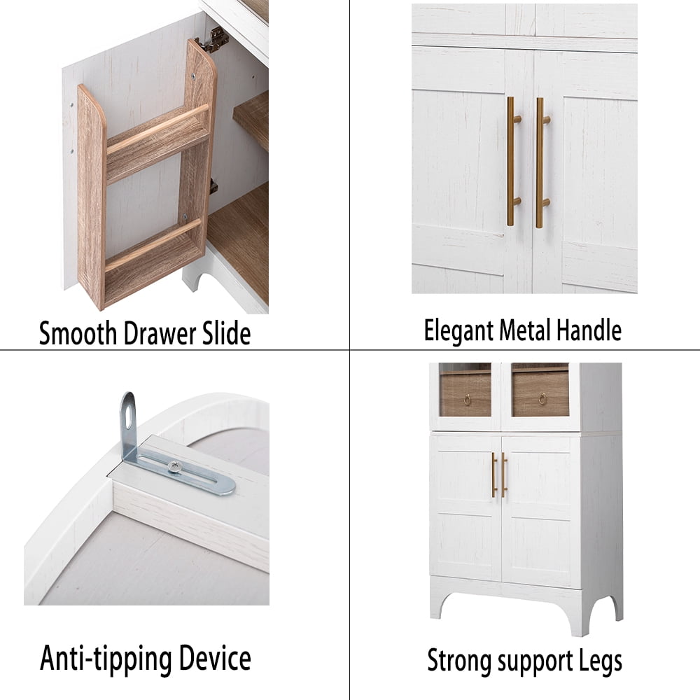 WARMMUSE Kitchen Pantry Cabinet, 71" Tall Wood Arched Storage Cupboard with Hidden Drawer, Shelves and Glass Doors for Dining Room or Kitchen, White