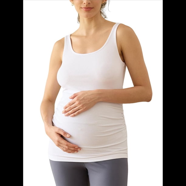 Camisetas de Maternidad Sin Mangas con Fruncido Lateral Acanalado, Camiseta Básica para el Embarazo XL