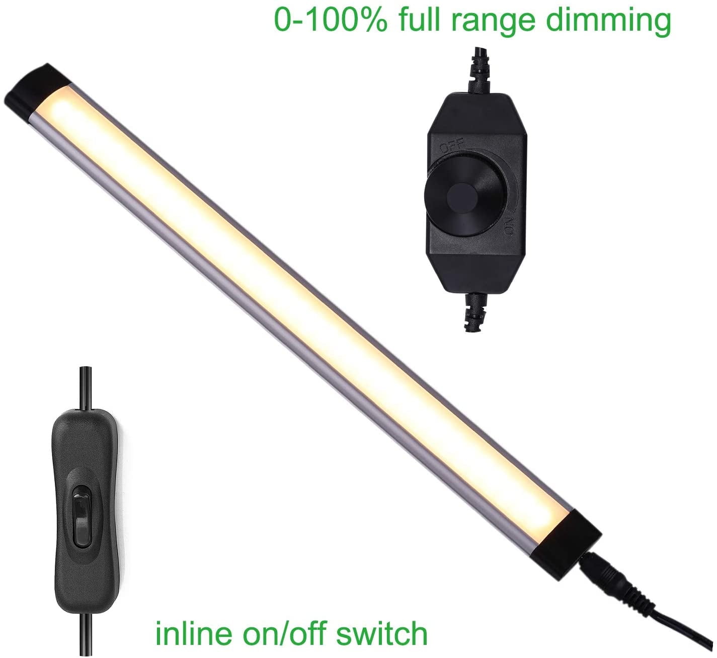 Dimmable LED Under Cabinet Lighting Kit - 4 Panel Warm White Strip Lights with Rocker Switch & Plug Adapter, Direct Wire 12V