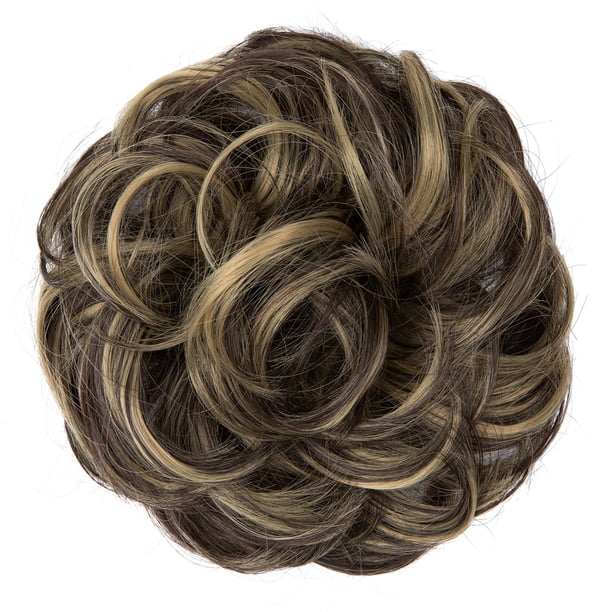 Zhuge Moño desordenado, postizo ondulado y rizado para mujer, moño con banda elástica, coleteros elásticos, moño para mujer, M