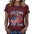 thumbnail image 3 of NMMUED American Flag Graphic 250 Years of Freedom 4th of July Shirts Women Patriotic T-shirt 1776-2026 Independence Day Summer Casual Womens Top Wine M, 3 of 6