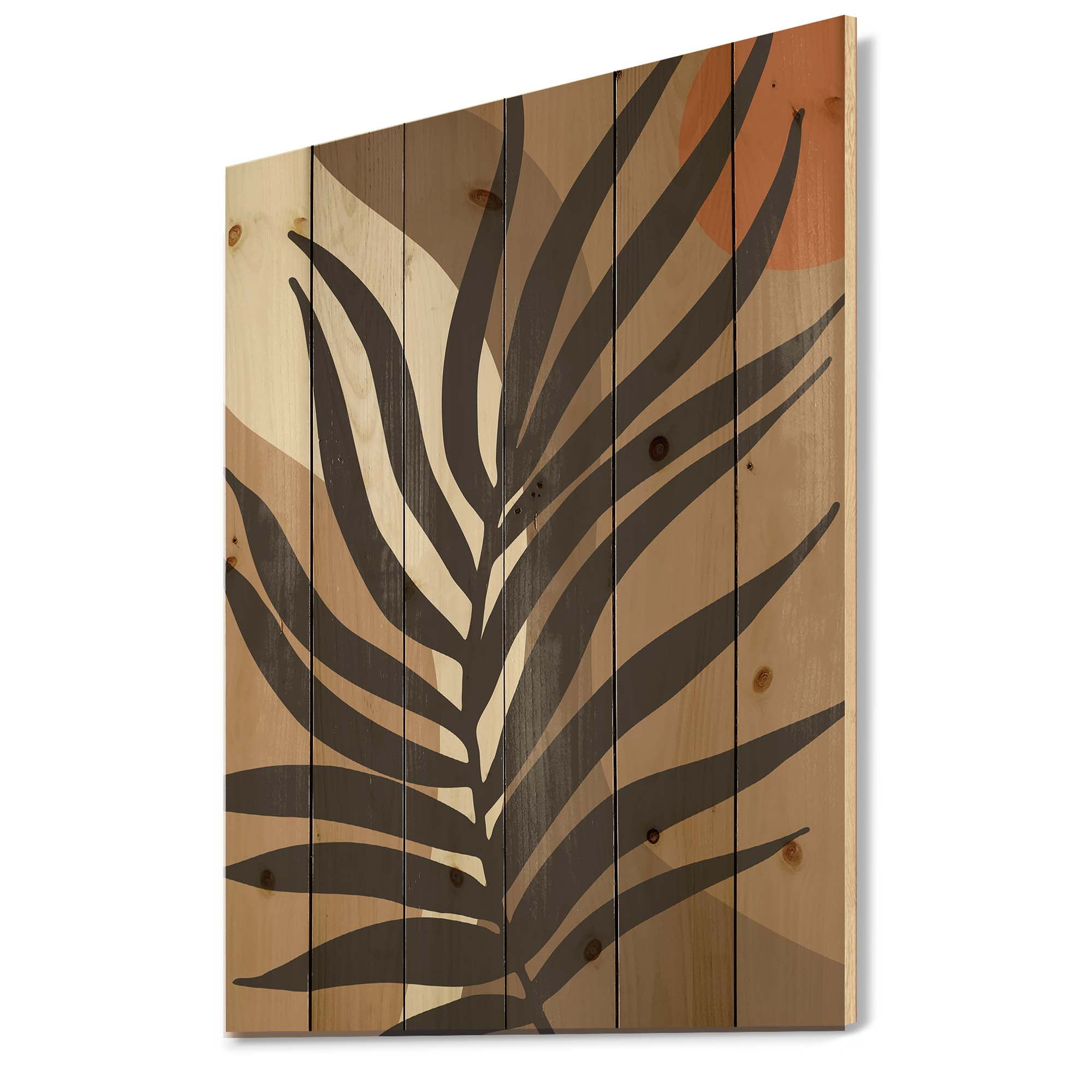 Designart 'Shapes and Tropical Leaf Silhouettes II' Modern Print on Natural Pine Wood