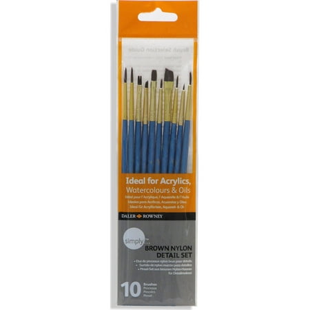 Nylon Cavesson - Daler-Rowney Simply Brown Nylon Detail Brush Set, 10 Piece