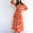 thumbnail image 4 of RYKJLWY Teen Dresses Ladies' Spring And Summer 2023 Leisure Printed Long Sleeve V Neck Sun Dress Plus Size Summer Dresses (Orange,M), 4 of 8