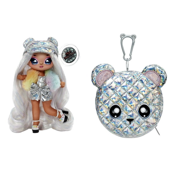 Na Na Na Surprise Glam Series Ari Prism Fashion Doll And Bear Purse, Doll In Prismatic Silver Dress With White Hair And Hat With Metallic Bear Purse, 2-In-1 Toy for Girls Ages 5 6 7+
