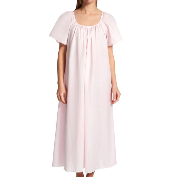 Women's Amanda Rich 145-80 Short Sleeve Long Gown with Eyelet Trim (Pink S)