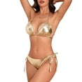 thumbnail image 3 of Zando Women's String Bikini Bathing Suit Two Piece Swimsuit Thin Strap Top Side Tie Bottoms Triangle Bikini Set Champagne Gold S, 3 of 5