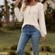 thumbnail image 5 of Suéter de cuello redondo para mujer, informal, liso, de invierno, de manga larga, con botones, de punto cepillado, holgado, para mujer, 5 of 7