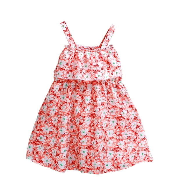 1-8Y Toddler Girls Princess Cartoon Twirl Dress Ruffle Summer Sleeveless Baby Clothes Red