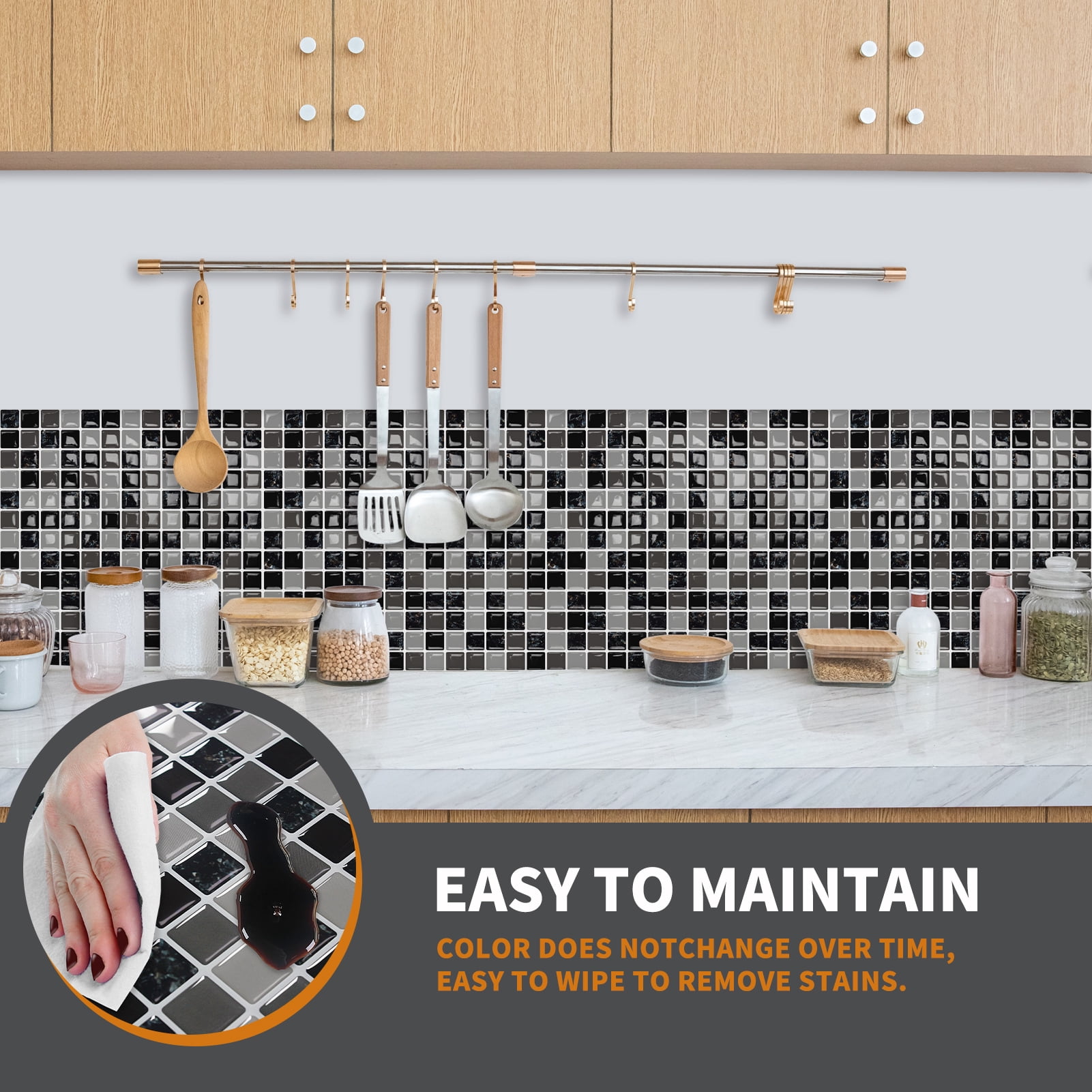 DEWOO 10 Sheet Thicker Mosaic Peel and Stick Backsplash Tile Removable Self Adhesive Wall Tiles for Bathroom Kitchen Counter (12"×12",Grey)