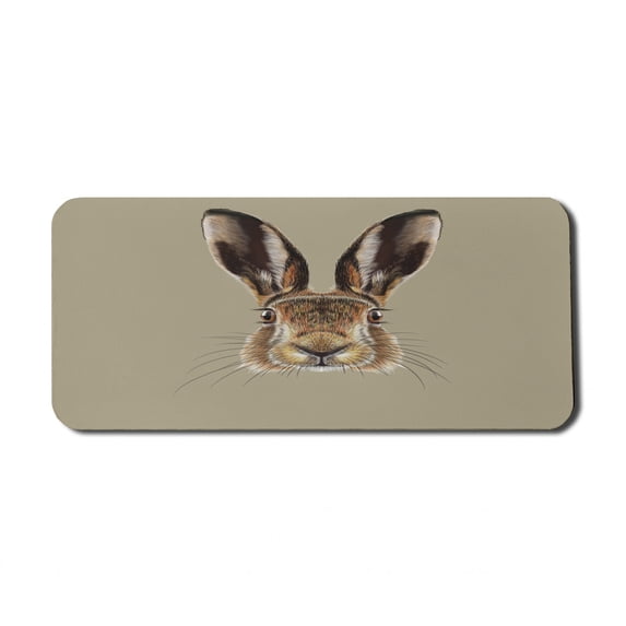 Bunny Computer Mouse Pad, Face of a Wild Hare Realistic Illustration Fluffy Forest Animal, Rectangle Non-Slip Rubber Mousepad X-Large, 35" x 15" Gaming Size, Sepia Brown, by Ambesonne