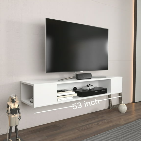 Decorotika Peti 53'' Wide Modern Engineered Wood Floating TV Stand for 65" TVs, White Veneer