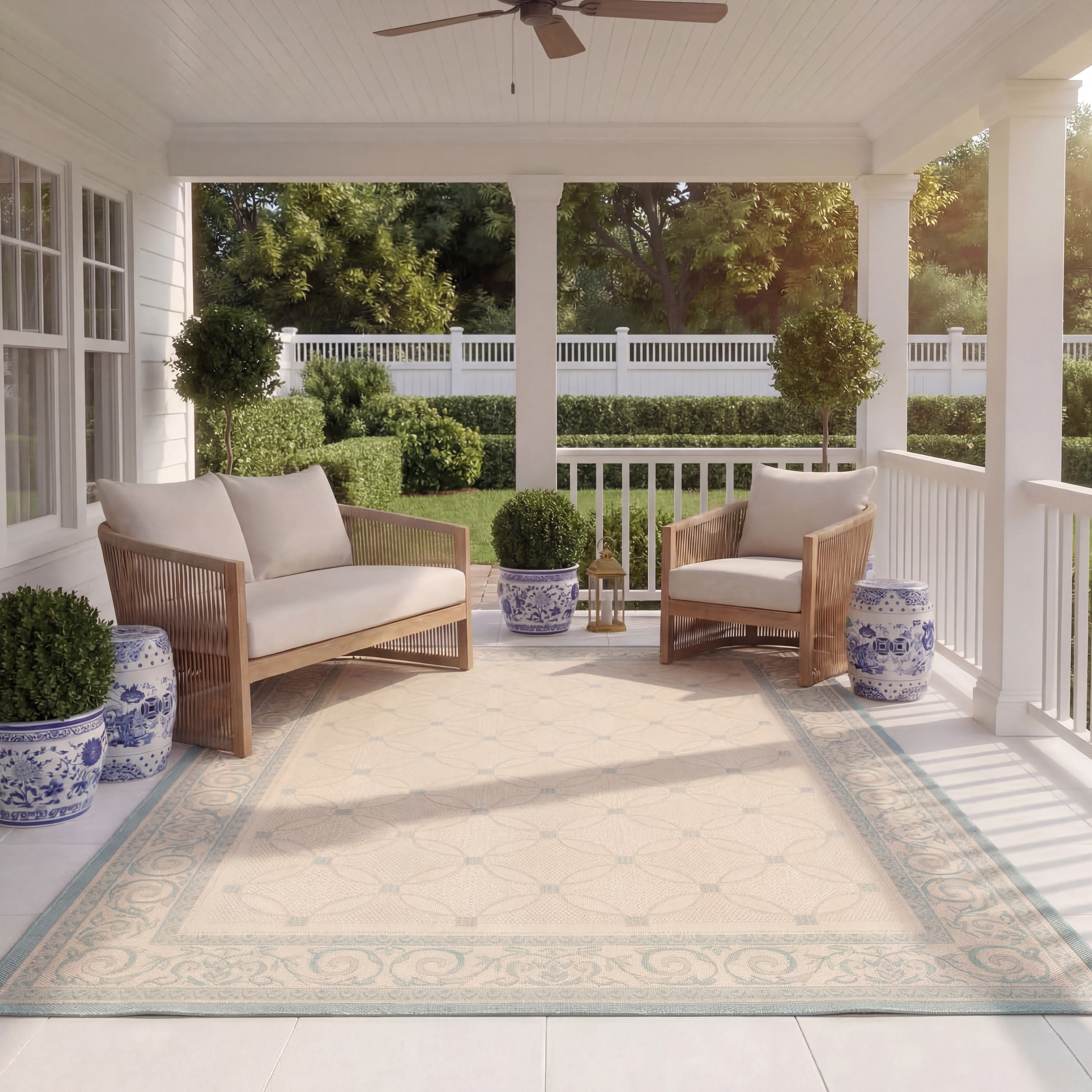 Safavieh Courtyard Cameron Geometric Indoor/Outdoor Area Rug, Cream/Aqua, 8' x 11'
