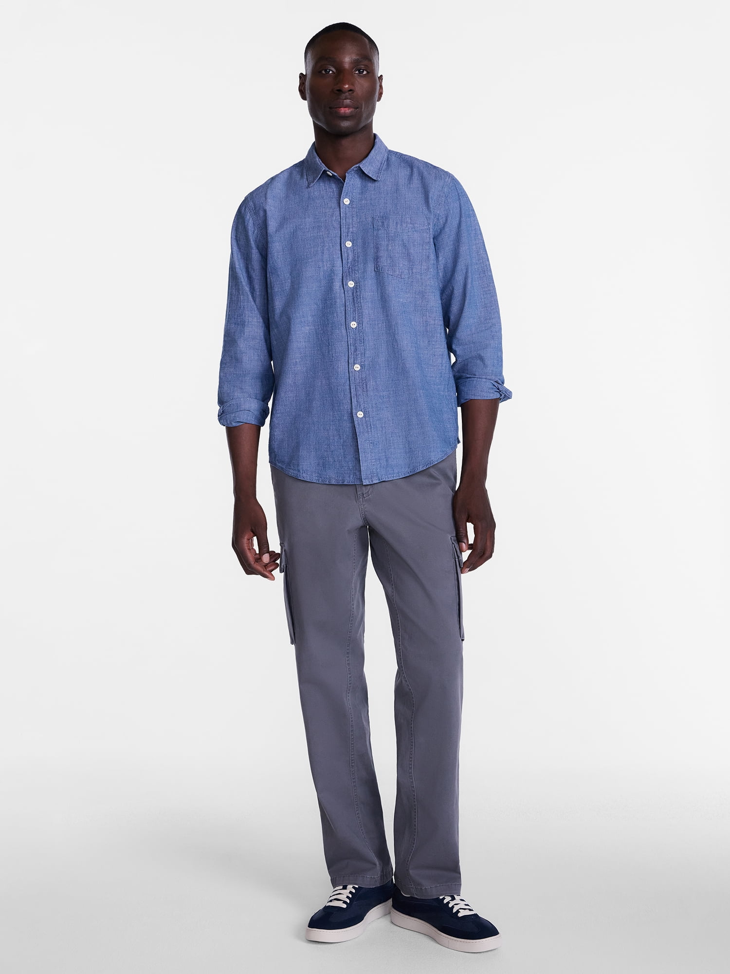 George Men's Chambray Shirt with Long Sleeves, Sizes S-5XBT