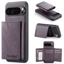 ELEHOLD Case for Google Pixel 9A, Faux Leather TPU Back Shockproof Anti-Scratch Flip Stand Magnetic Datachable Card Cash Slots Wallet Case, Purple