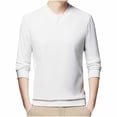 thumbnail image 1 of Blusas y camisas de manga larga con cuello en V para hombre, estilo informal, de color liso, con botones y cuello en V, camisa de manga larga de poliéster para hombre., 1 of 3