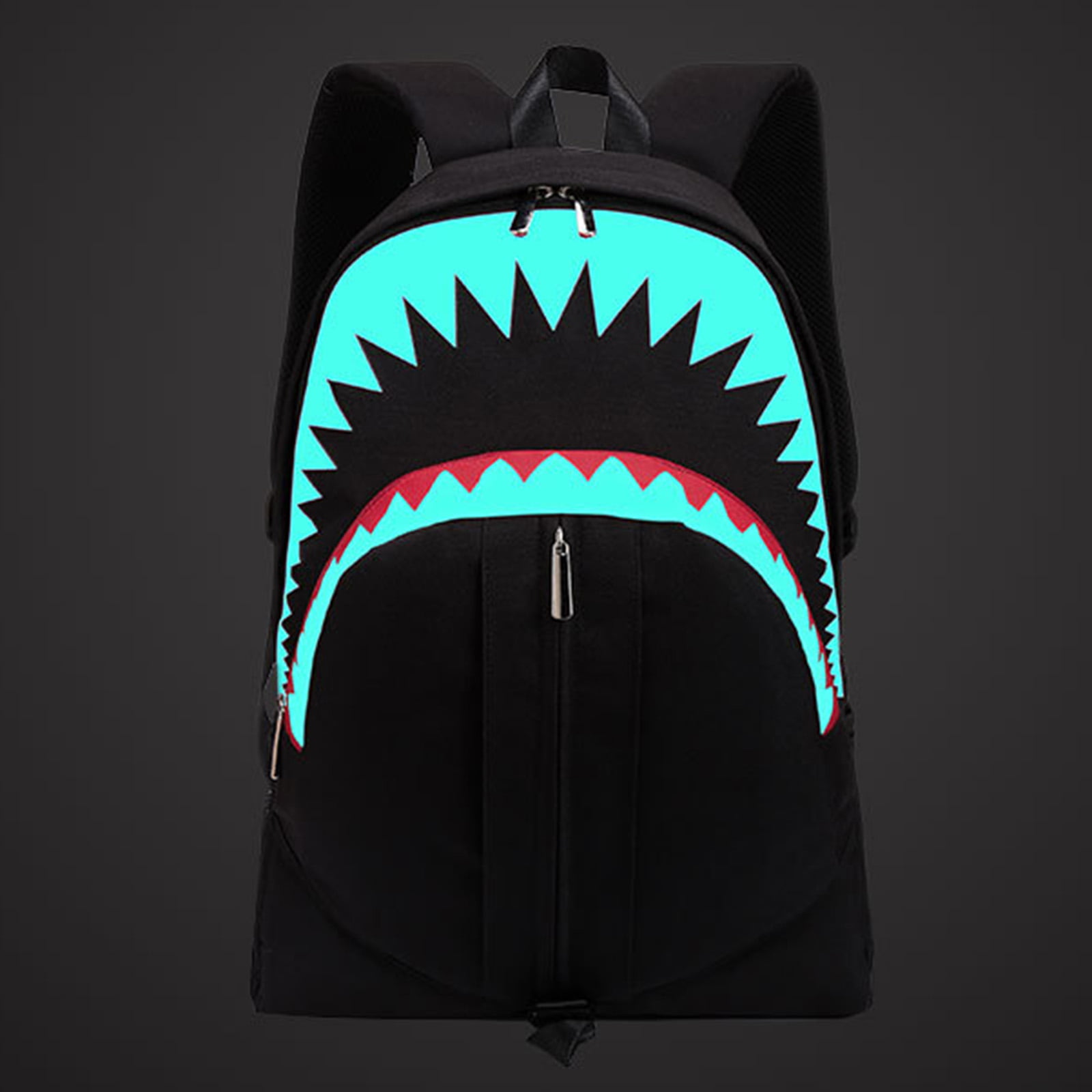 Funnybeans Shark Mouth School Backpack USB Charging Night Luminous Bag for Travel, Men's, Size: 45, Black