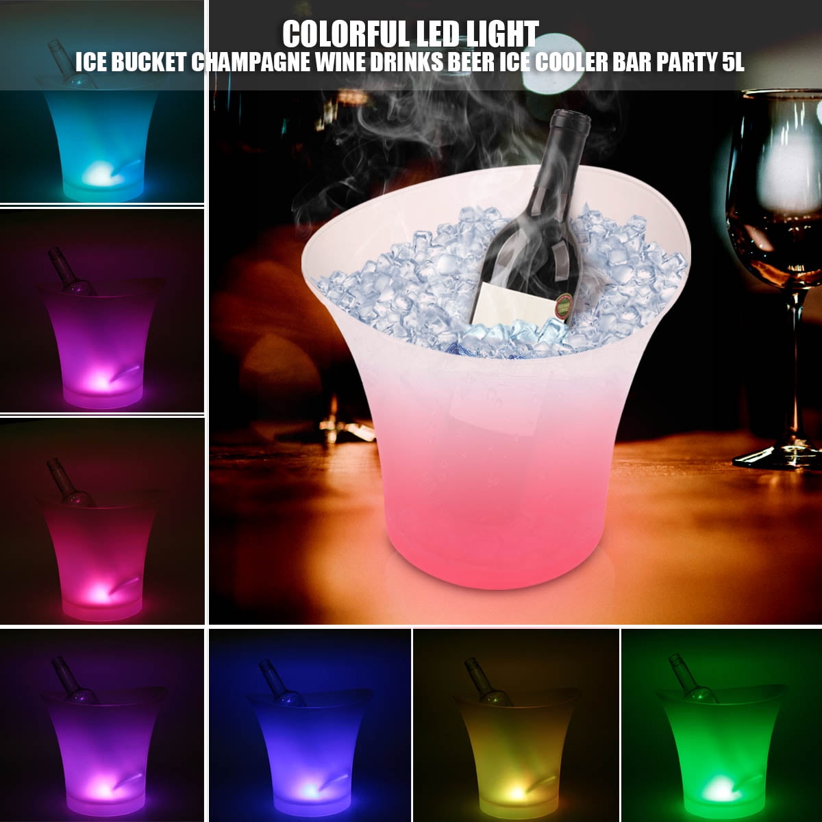 Light Up LED Ice Bucket Champagne Wine Bar Drinks Glowing Cooler Party Decor 