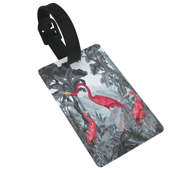 Hirioo Flamingo On The Jungle for Luggage ID Tag with Adjustable Strap Travel Baggage Bag Tags Suitcase Identify Labels for Women Men