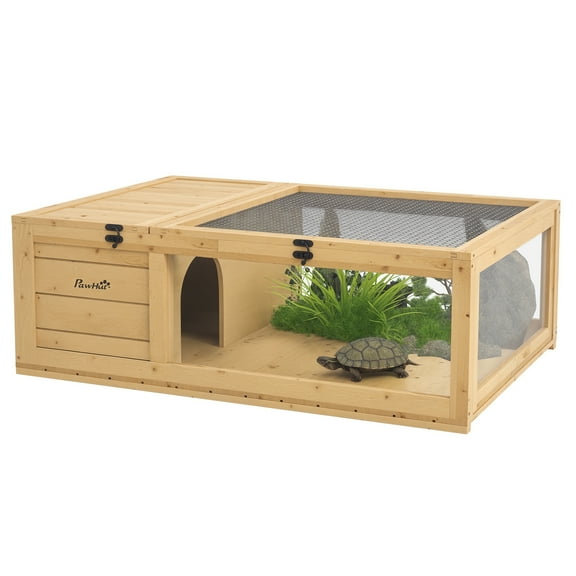 E-Western Wooden Indoor Turtle Habitat Enclosure for Reptiles - Indoor & Outdoor Pet House, Safe & Spacious with Viewing Windows, Easy Assembly, Yellow