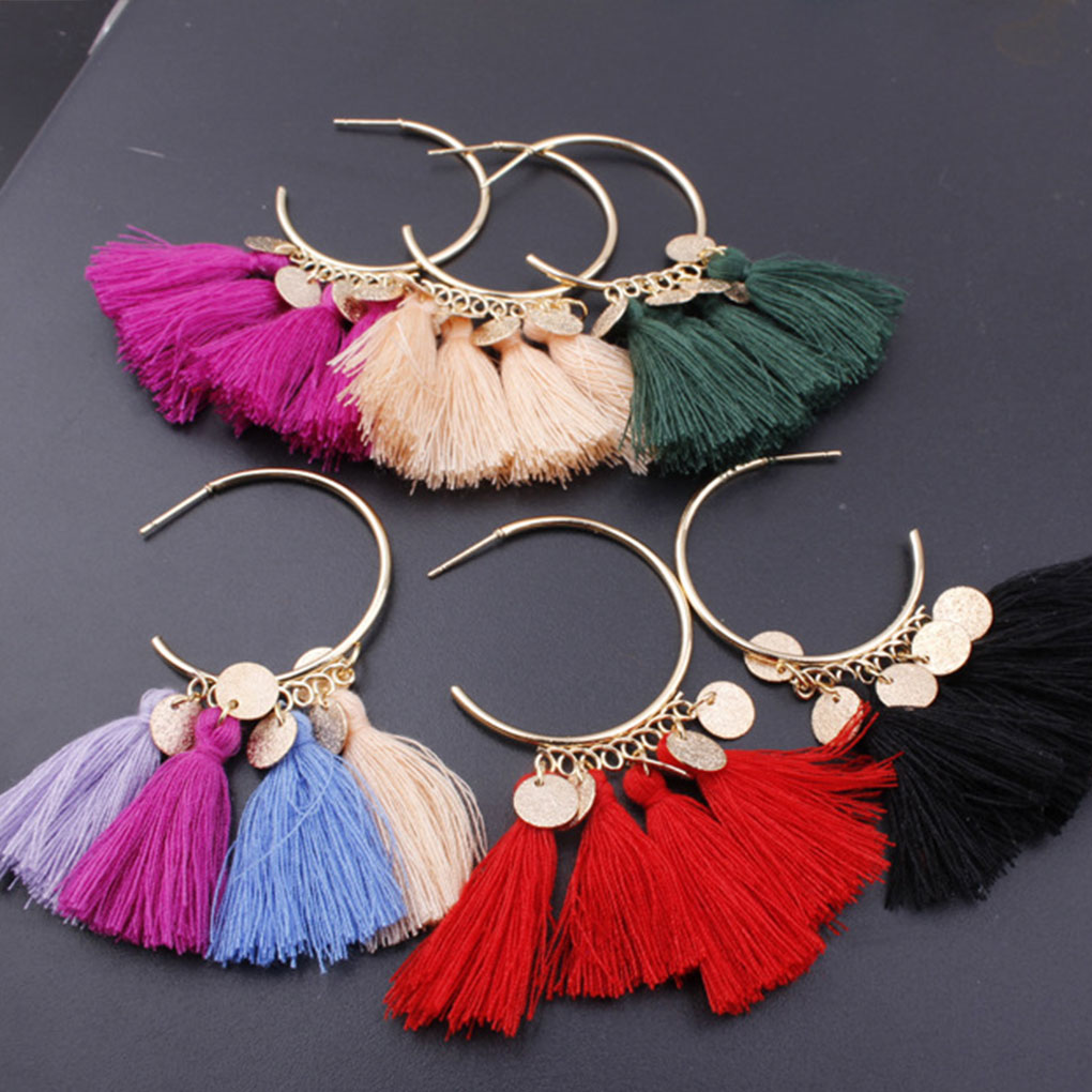 ADVEN Chandelier Earrings Bohemian Sector Shape Tassel Ear Dangle Fringe Hoop Valentines Day Gift for Beach Girls Accessories Assorted Colors - image 4 of 8