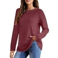thumbnail image 1 of Dealovy Round Neck Blouses for Women Fall Winter Casual Long Sleeve Brushed Ribbed Solid Color Pullover Plain Daily Top, 1 of 5