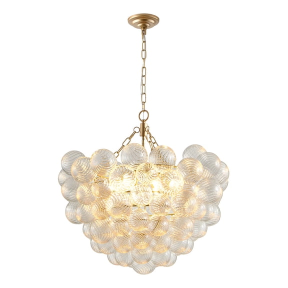 27.5" Gold Pendant Light Chandelier with Threaded Clear Glass Globe Shade – Adjustable Height, Ideal for Living Room, Dining Room, Kitchen (No Bulbs)