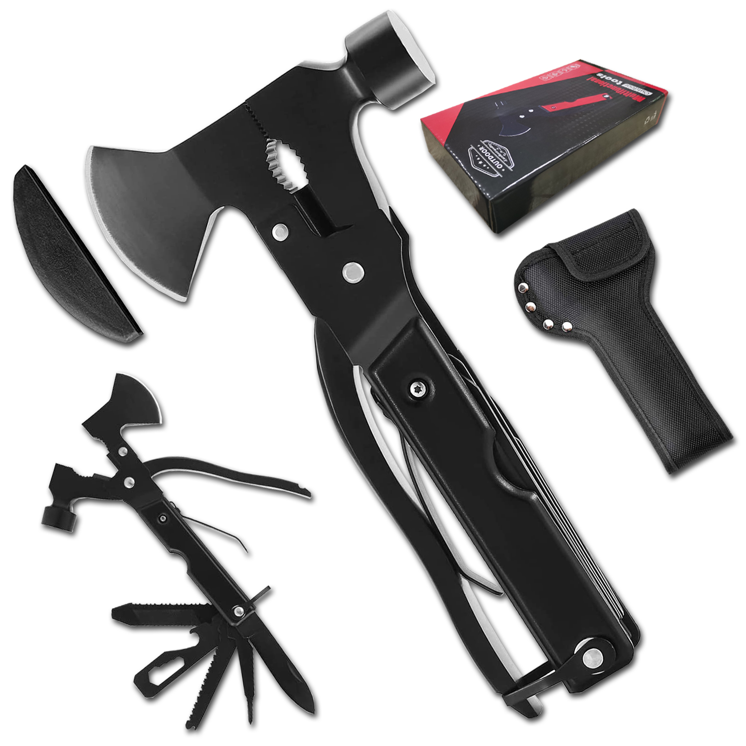 Multitool Camping Axe, 19in1 Survival Gear Camp Hatchet, Folding Portable Camping Hammer Multi