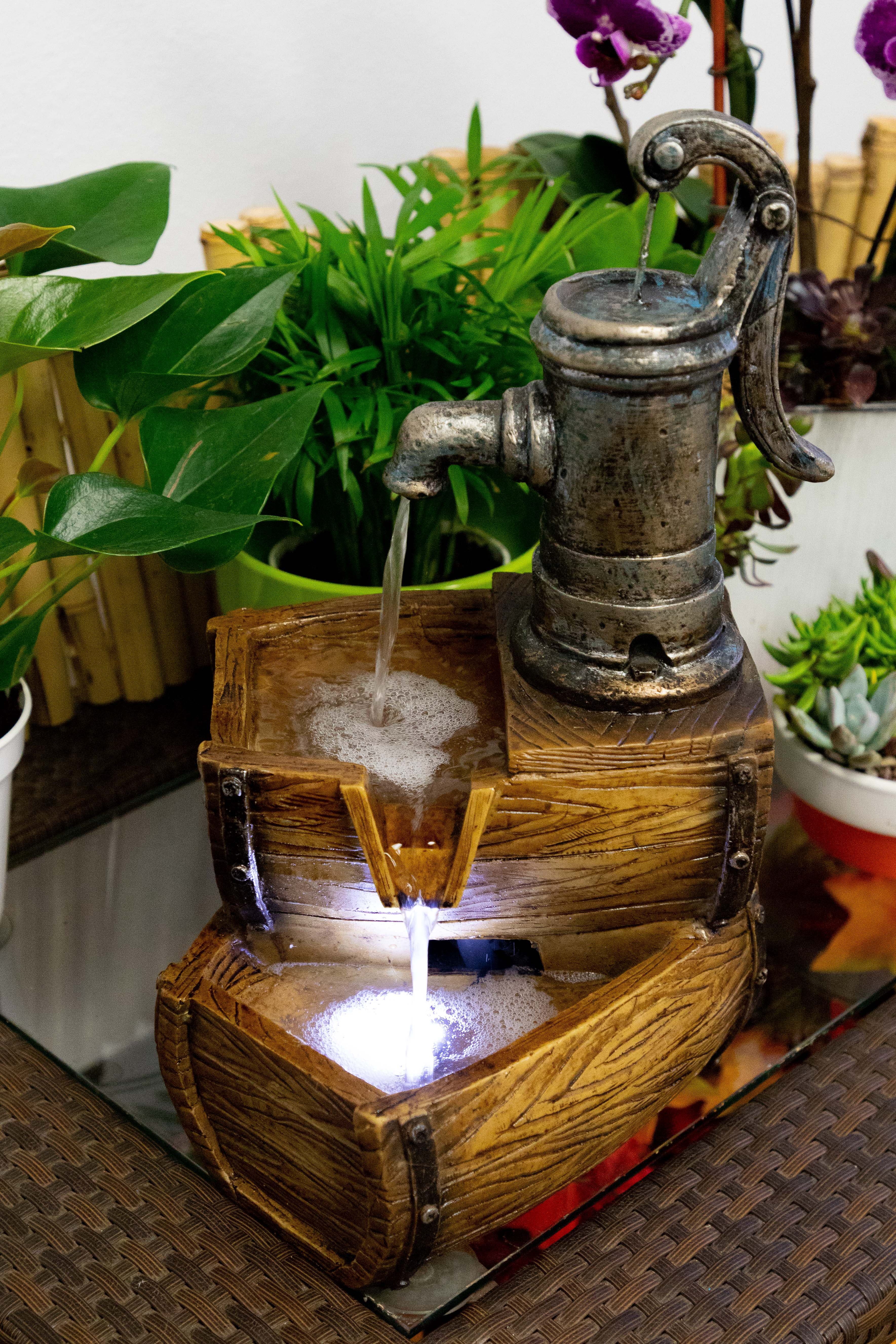 Alpine Corporation 14" TwoTier Pump Barrel Tabletop Fountain with LED