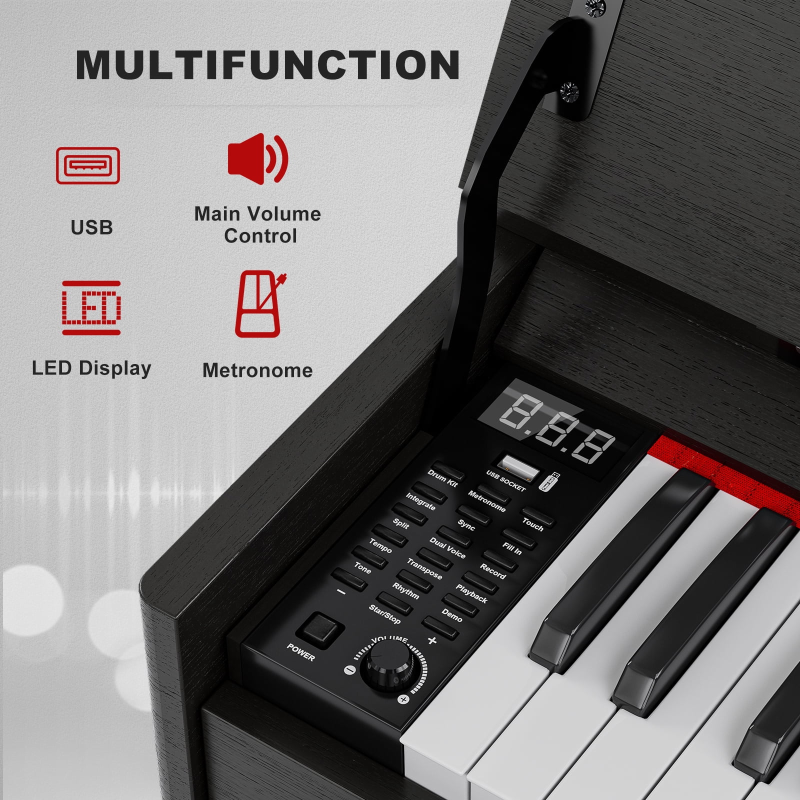 UMOMO 88 Weighted Key Digital Piano with Duet Piano Bench, Beginner Keyboard Piano Full Size Heavy Hammer Weighted Action Electric Piano Keyboard with USB MIDI, Black