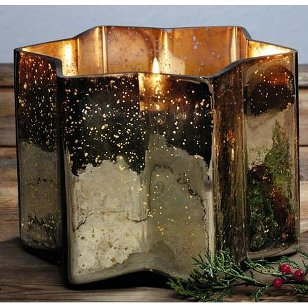 Silver Mercury Glass Star Pillar and Votive Candle Holder