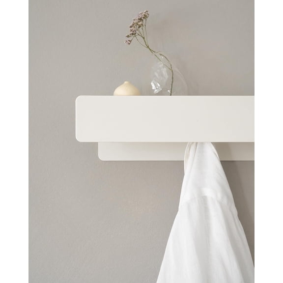 Coat Rack Wall Mount 'Kian' | Modern Coat Rack with Hidden Hooks and Shelf | Designer Metal Wall Mounted Clothes Hook | Heavy Duty Entryway Wall Hanger | White