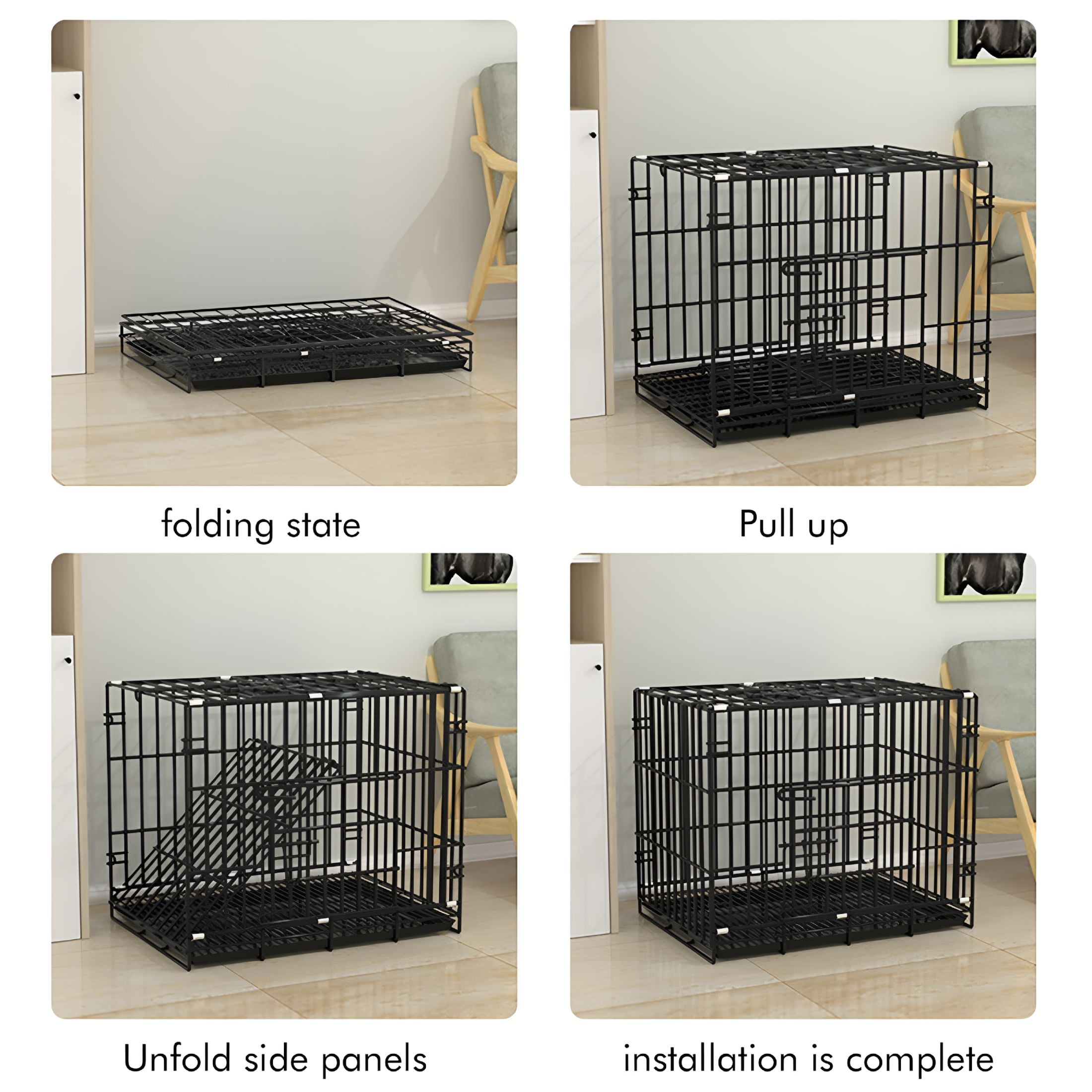 LAMIRO Dog Crates For Large Dogs Folding Metal Wire Crates Dog Kennels Outdoor And Indoor Pet Dog Cage Crate With Double Door