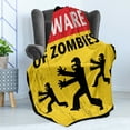 thumbnail image 4 of Zombie Soft Flannel Fleece Throw Blanket, Beware of the Zombies Fiction Humor Sign Warning Emblem Modern Graphic Art, Cozy Plush for Indoor and Outdoor Use, 50" x 70", Yellow Black Red, by Ambesonne, 4 of 5