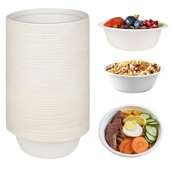 100 Pack Paper Bowls 12oz, Disposable Compostable Bulk Heavy-duty Bowls, Eco-friendly Bagasse Bowls Perfect for Milk Cereals, Snacks, Salads,White