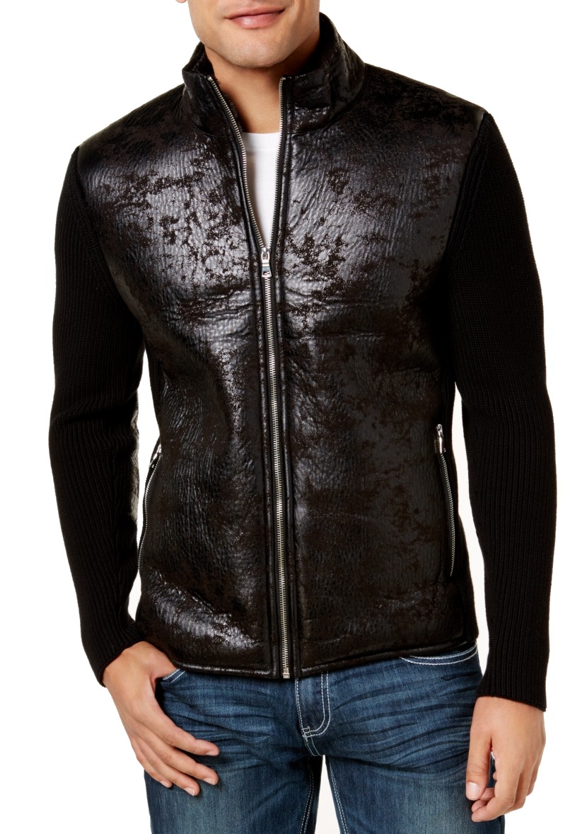 INC Mens Bronx Sweater Jacket Faux 