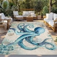 thumbnail image 2 of Teal Octopus Coastal Outdoor Rug for Patio/Deck/Porch, Non-Slip Large Area Rug 3 x 5 Ft, Vintage Summer Beach Nautical Indoor Outdoor Rugs Washable Area Rugs, Reversible Camping Rug Carpet Runner, 2 of 8