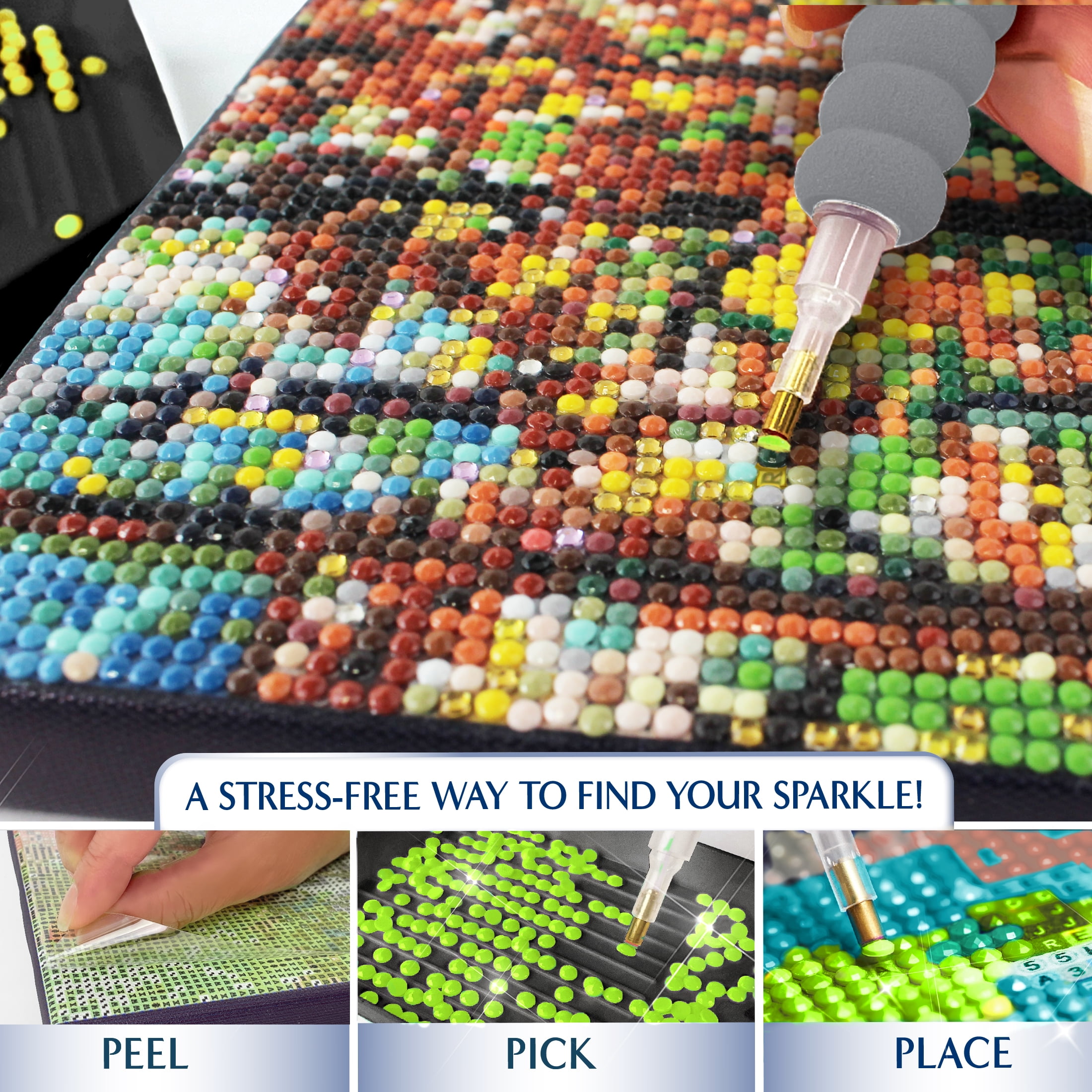 ArtSkills Diamond Painting Kit, Diamond Art Ready to Hang Framed Canvas with Storage and Accessory Kit, Forest, 3 Stretched Canvas Panels, 14” x 7” Each