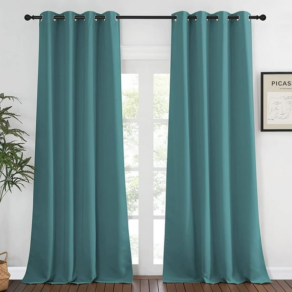 AIR-Patio Glass Door Panel - (52 inches Wide x 108 inches Long, Sea Teal, 1 Panel) Blackout Curtain for Bedroom/Living Room, Privacy Panel Drape for Dining Room and Guest Room