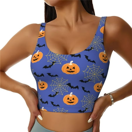 Sports Bra for Women  Halloween bats Lantern spiderweb Sports Bras for Women High Support  Workout Yoga Tank Tops Woman With Removable Cups
