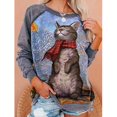 thumbnail image 3 of Chandail en Molleton Citrouille Chat pour Femmes Halloween Col Rond Pull Manches Longues Hauts Décontractés Amples, 3 of 7