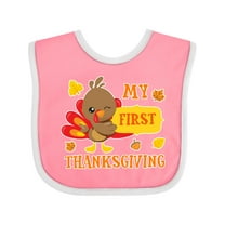 Inktastic My First Thanksgiving with Turkey and Leaves Boys or Girls Baby Bib