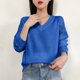 thumbnail image 5 of Suéter de cuello en V para mujer, moda informal de invierno, ocio, ahuecado, manga larga, gancho, suelto, cuello en V, suéter de punto, blusa de poliéster para mujer, 5 of 9
