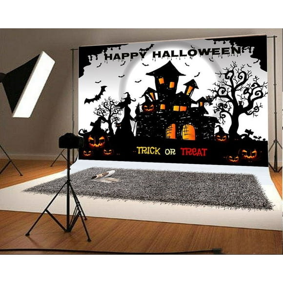 YUSDECOR 7x5ft Happy Halloween Photo Background Pumpkin Face Castle Backdrops for Photographer Photography Backdrops