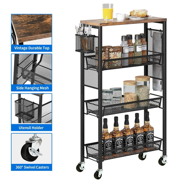 Onenoe Modern Mesh Small Stackable Storage Shelving Kitchen Cart