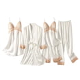 thumbnail image 2 of HBGVBA Womens 5 Piece Nighgown Pajama Set Solid Color Ice Silk 5 Piece Set Built In Chest Pads Matching Robe And Nightgown Light Summer Loungewear, 2 of 3