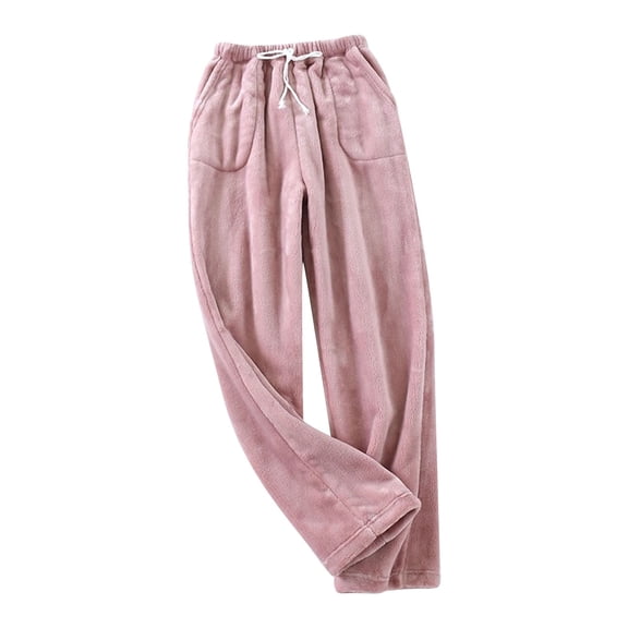 GILIGEGE Womens Plaid Fluffy Pajama Pants Fuzzy Cozy Lounge Pants with Pockets Winter Warm Pj Bottoms Plush Sleepwear Loungewear Trouser Pj Pants with Pockets Pink L