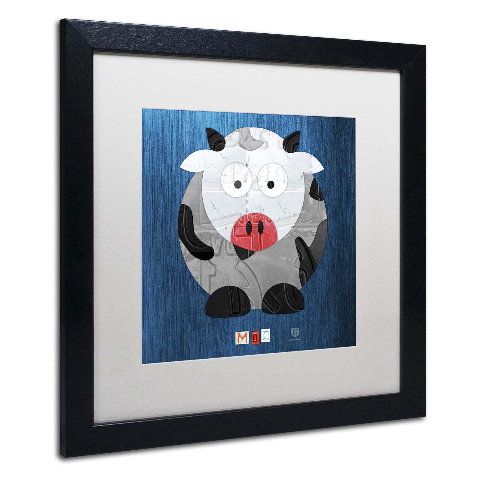 Trademark Fine Art 'Moo The Cow' Canvas Art by Design Turnpike, Black Matte, Black Frame