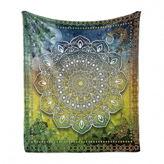 Ethnic Soft Flannel Fleece Throw Blanket, Mystic Mandala Culture Karma Calmness and Harmony Boho Design, Cozy Plush for Indoor and Outdoor Use, 60" x 80", Multicolor, by Ambesonne