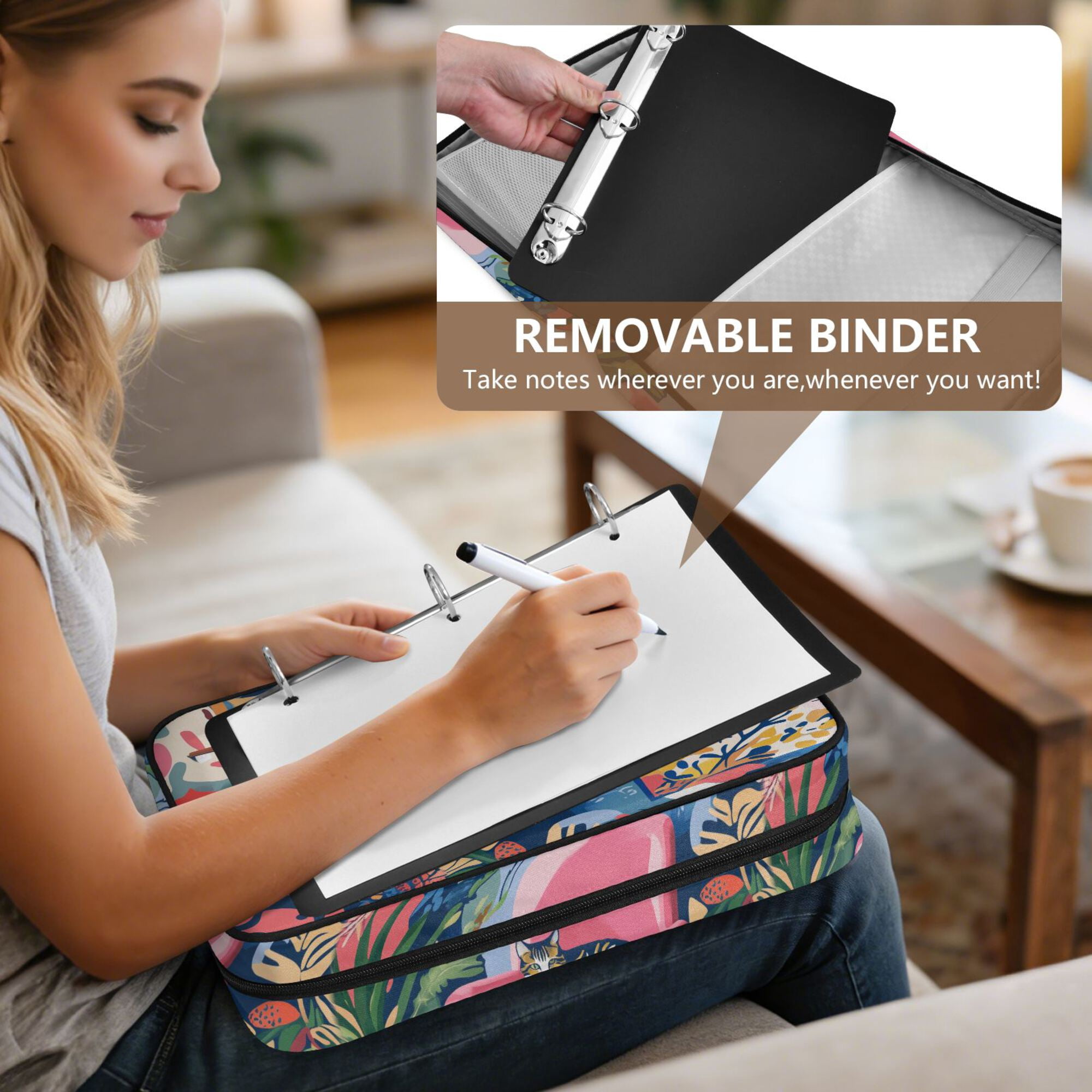 FORMRS Accordion File Folder A4 Size 7-Pocket Expanding Document Organizer Bag with 3 Ring Binder, Art Cat